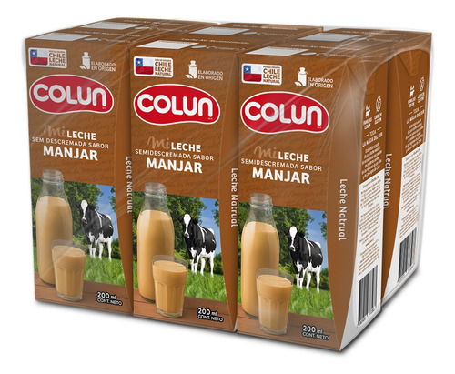 Pack Leche Colun Semi Descremada Manjar 6 Unidades X 200 Ml