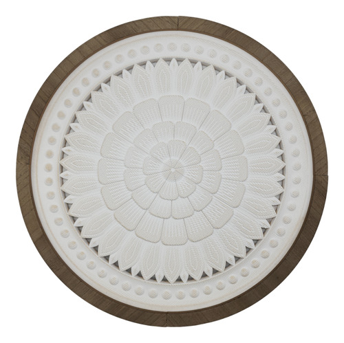 Cuadro De Madera Ornamental Mandala Blanco Borde Marco Cafe