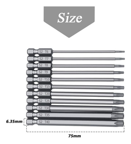 Juego De 11 Puntas De Destornillador Torx Magnético T6-t40 S