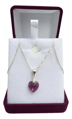 Collar Mujer Regalo Plata 925 Swarovski Corazón Morado 