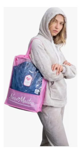 Pijama Supersoft Peluche Con Capucha Dibujo Corazones