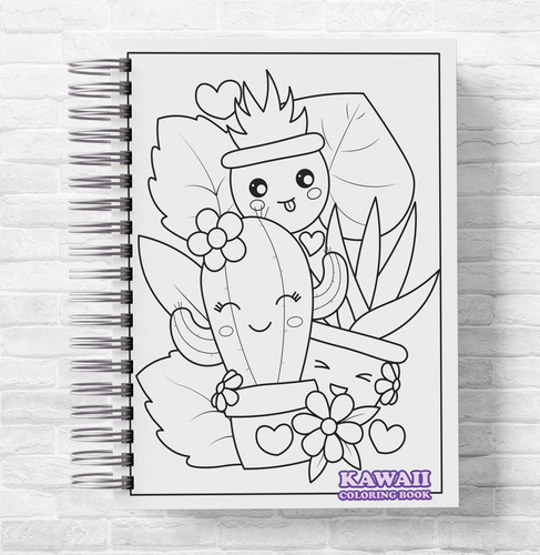 Libro Colorear Kawaii + Stickers + Chapita Regalo