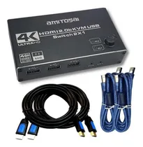 Comprar Switch Kvm 2 Puertos Hdmi Con Audio C\u002F2 Cables Hdmi 3mts 4k