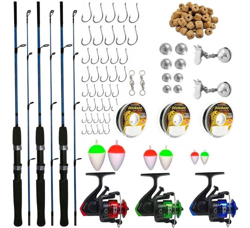 Kit De Pesca Completo Barato 3 Vara 3 Molinete E Acessorios