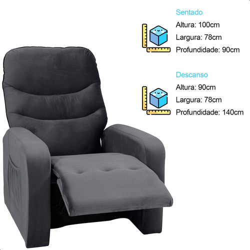 Poltrona Do Papai Reclinável Punto Mx-63 Matrix Veludo Cor Cinza