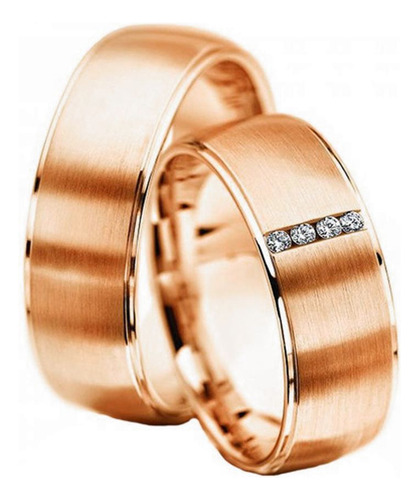 Par Alianças Ouro Rosê 18k Abauladas 7mm Com 4 Diamantes 13g