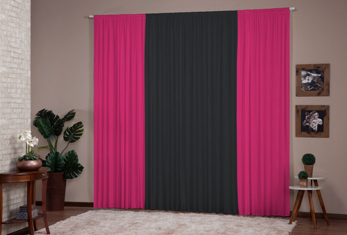 Cortina Versátil 4,00x2,80 Para Sala Ou Quarto Cor Pink/preto