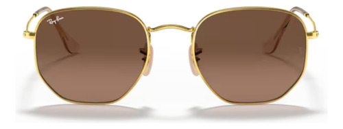 Óculos de sol Ray-Ban Round Hexagonal Flat Lenses tamanho Extra large armação polished gold y lente brown