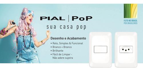 Interruptor Duplo Com Tomada 10a Pial Pop Simples 4x2 Lgx113