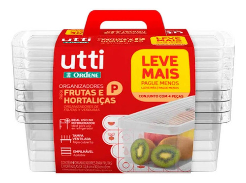 Kit 4 Caixa Organizadora Pequena Pra Frutas Verduras Legumes Cor Cristal