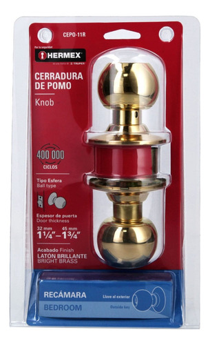 Cerradura De Pomo Chapa Bola Dorado Hermex