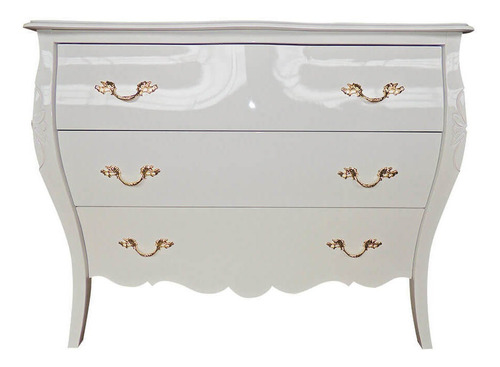 Cômoda Bombê Luiz Xv 3 Gavetas Entalhada Branco Brilho