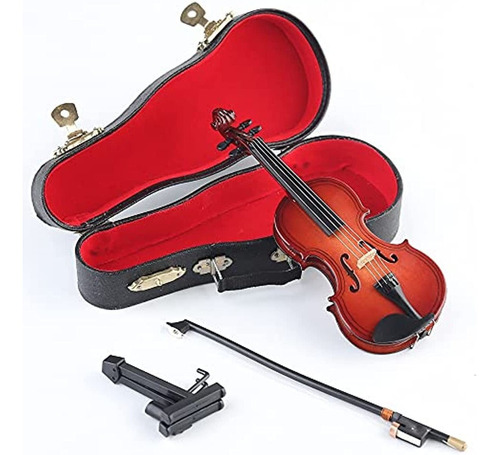 Dselvgvu Violin En Miniatura De Madera Con Soporte, Arco Y E