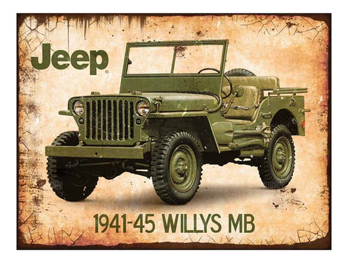 Cartel Chapa Rústica Jeep Willys Guerra