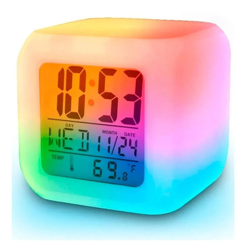 Reloj Despertador Niños Cubo Alarma 7 Luces Lámpara Colores