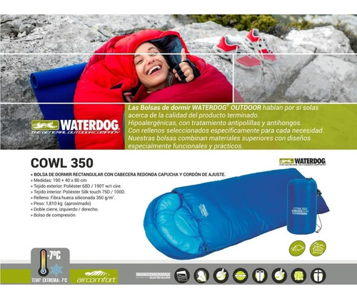 Bolsa De Dormir Waterdog Cowl 350 -5º C 190x40x80.