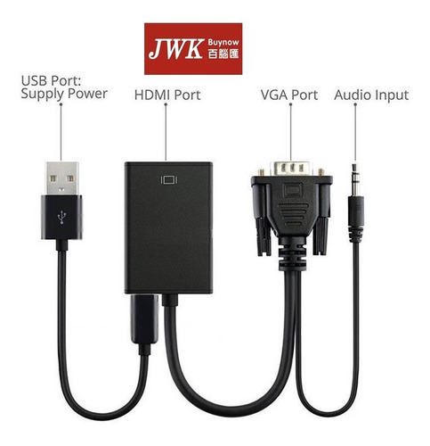 Cable Adaptador Vga A Hdmi Con Audio Y Electricidad Jwk