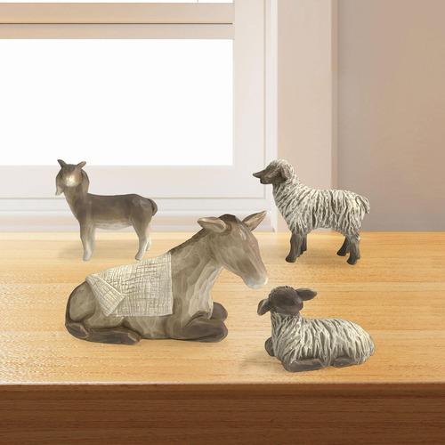 4pcs Animal Figurines Animal Natividade Set Desktop Burro