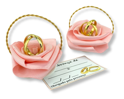 Lembrancinha Casamento Cestinha Alianças Rosa Bebe Kit 50 Un