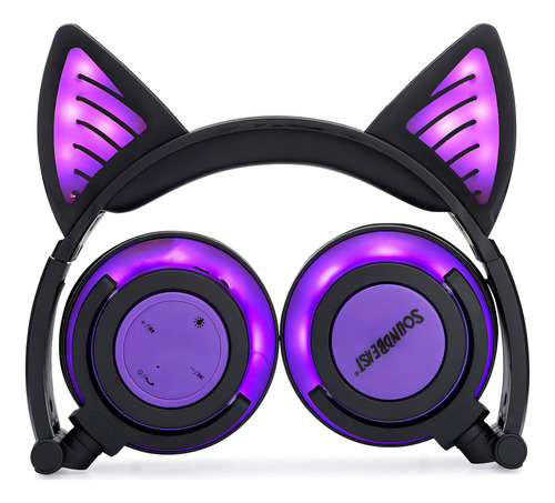 Auriculares Bluetooth con orejas de gato Soundbeast con brillos morados