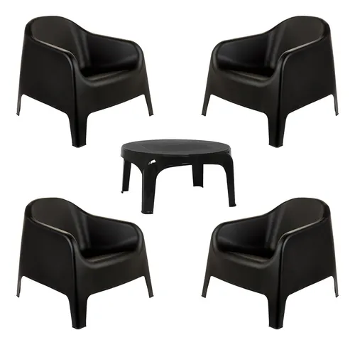 Mueble De Jardin Sillon Skarpo Plastico X4 Negro + Mesa Ratona Puket Garden Life