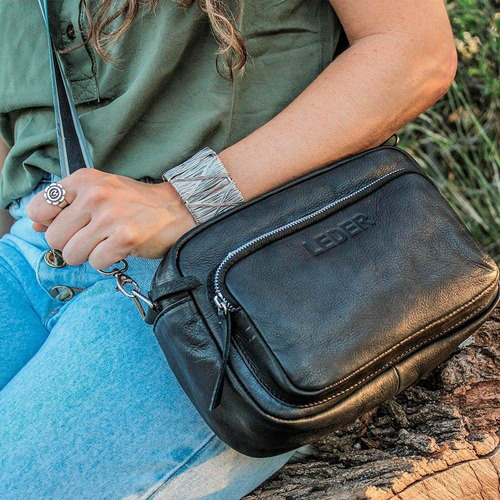 Cartera Bandolera Leder Hd De Cuero Vacuno Negra