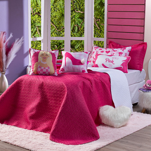 Kit Cama Cobre Leito Paty Pink Com Almofadas Queen 08 Peças
