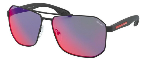 Gafas de sol Prada SPS51v DG0-9q1 62-14 para hombre, color espejo, marco negro, color varilla negra, color lente negra, color rojo cuadrado