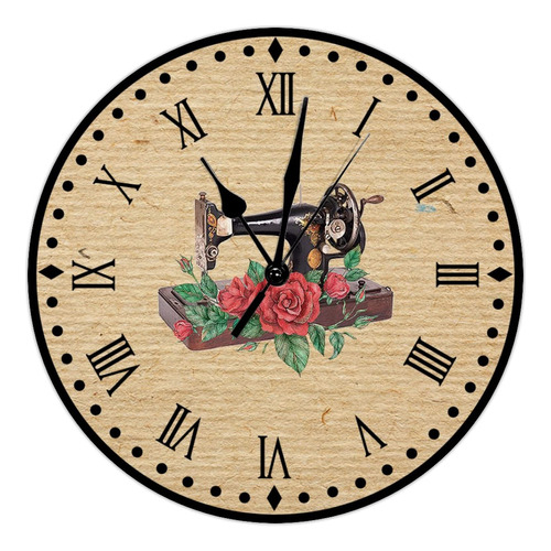 Rosa Flor Maquina Coser Arte Reloj Bateria Tictac Pared Casa