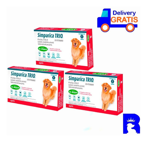Imagen 1 de 4 de Antipulgas Antigarrapas Simparica Trio 20-40 Kg 3 Cajas X1