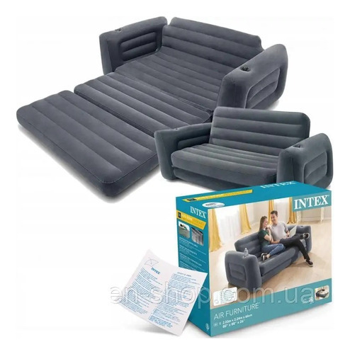 Sofácama Inflable Doble Intex Sillon Portavasos + Inflador E Color Gris