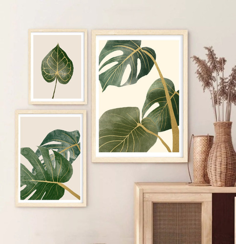 Cuadros X3 Cuadros Completos Hojas Nórdicos Monstera