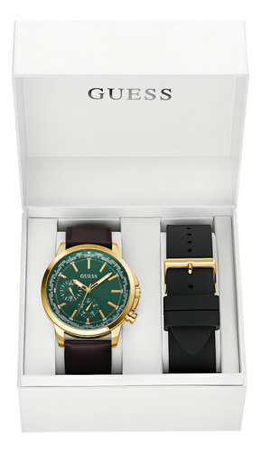 Reloj Para Hombre Guess Spec Correa Intercambiable Color Negro Bisel Dorado Fondo Verde