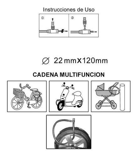 Imagen 3 de 7 de Cadena Candado Linga Bicicleta Acero Llave Fuerte Seguridad