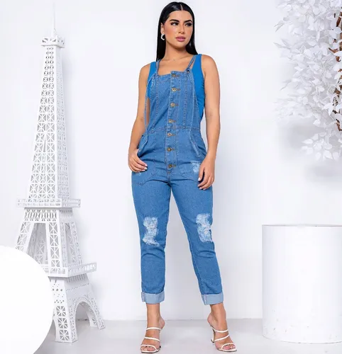 Macac o Jeans Jardineira Feminino Longo Frete gr tis