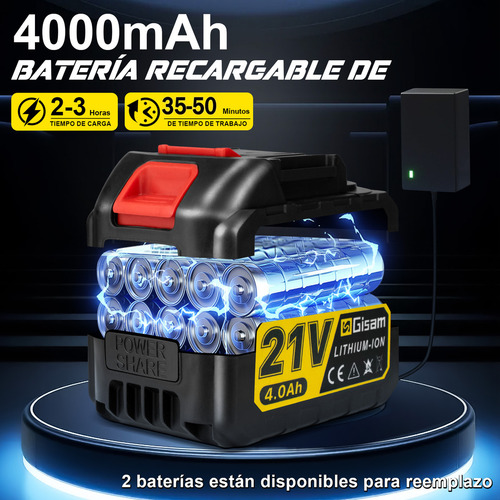 Hidrolavadora Inalambrica C/ 6 En 1 Boquilla Motor Sin Escobillas GISAM P3717 2610 Psi Color Negro