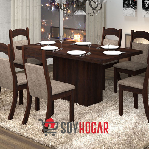 Juego Comedor Mesa 6 Sillas Living Chocolate Troya T