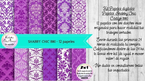 Papeles Digitales Shabby Chic Vintage Violeta Y Lila B80