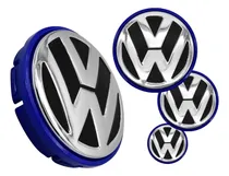 Comprar 4 Centro Tapón Rin Vw Jetta Vento Bora 56mm Cromo Filo Azul