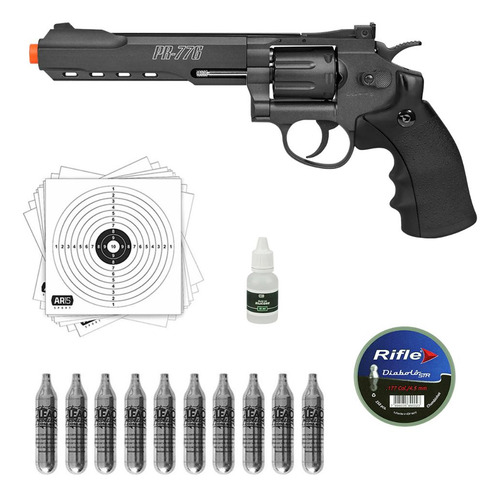Combo Revolver Metal Pr-776 4.5mm +chumbinho +10 Co2 +óleo