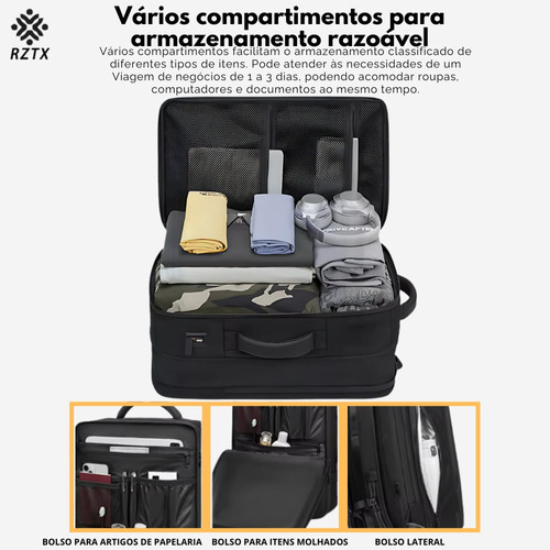 Mochila Mala Viagem Expansível 42 Litros De Compressão À Vácuo Com Bomba Material Impermeavel Com Cadeado Modelo 153a Rztx - Cor Preto Fosco