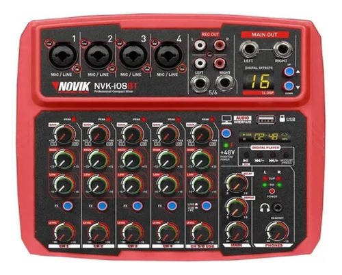 Consola Mixer Con Interfaz Usb Novik Neo Nvk I08bt Rojo