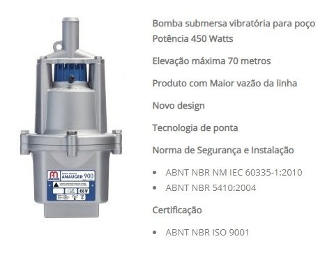 Imagem 3 de 6 de Bomba Agua Submersa Anauger 900 220v