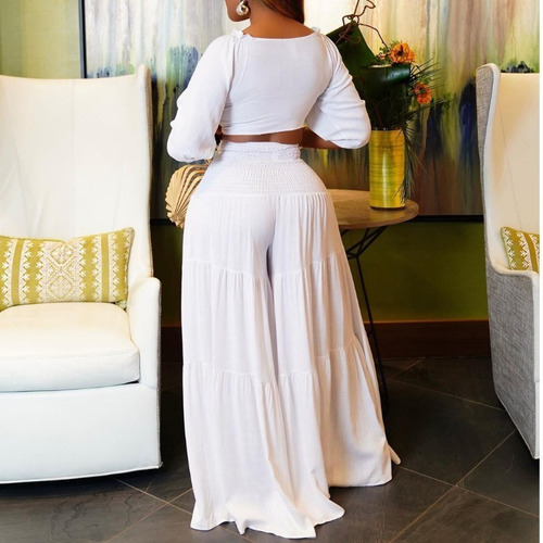 Conjunto De Pantalones De Cintura Alta De Pierna Ancha Con P