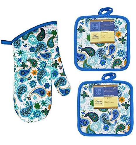 Cute Blue Paisley Oven Mitt Y Pot Holders Resistente Al Calo