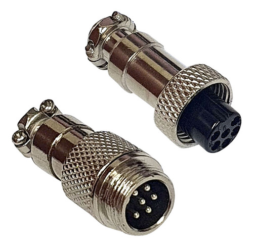 15 Pares Conector Mike Gx12 Jack Macho Cabo + Fêmea 6 Pinos