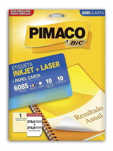 Etiqueta Ink-jet/laser Carta 279,4x215,9 6085 Pimaco
