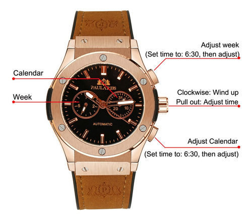 Reloj Mecánico De Cuero Automático Paulareis Para Hombre