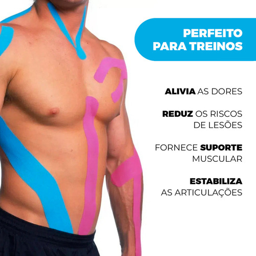 Kit 3 Fita Bandagem Elástica Fisioterapia Taping Muscular Tape Musculação Exercícios Esporte Joelho Coluna Vertebral Ombro Ligadura Cor Sortida