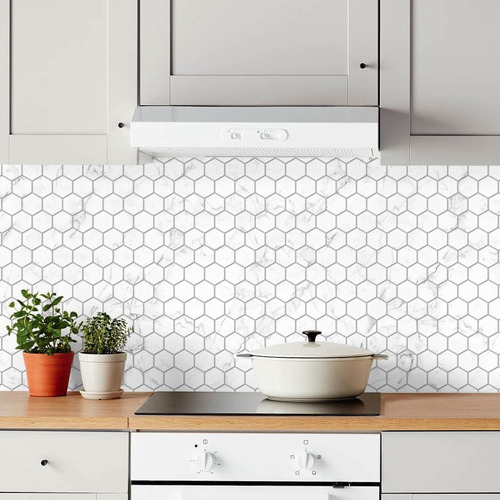 Imagen 1 de 2 de Lamina Azulejos Autoadhesivos Hexagonales Mármol